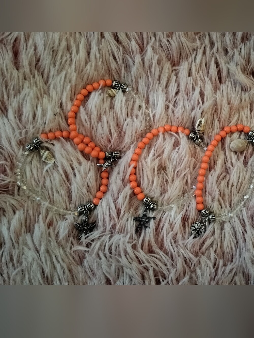 Orangish/Peach /Coral Beaded Charm Bracelet Set - Beach Charm Style
